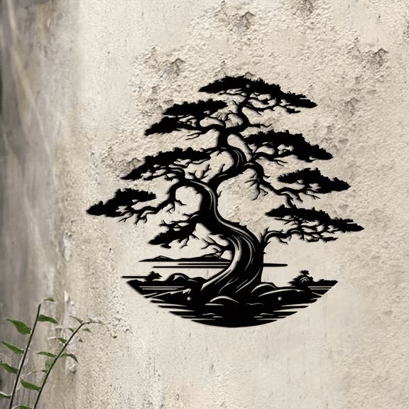Metal Wall Sculpture Decorative Sign, Pine Tree of Life Design, Indoor Outdoor Iron Wall Decor