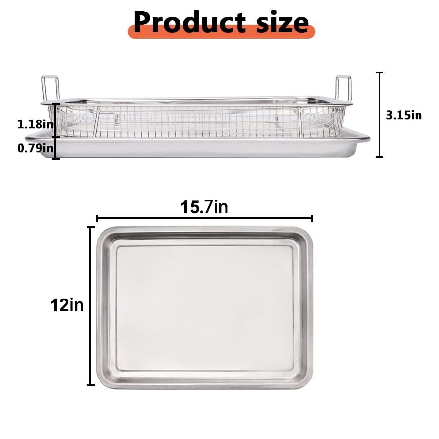 SOFTGAS Air Fryer Basket for Oven, 15.7 * 12'' Non-stick Steel Mesh Grill Basket Air Fryer Baking Tray Accessories Rack Roasting Basket for Convection Oven with Air Fryer, Dishwasher Safe