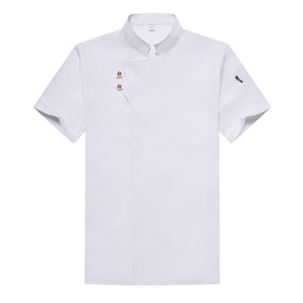 Chaqueta de manga corta, parte trasera de malla transpirable, fácil de limpiar, cómoda, agradable a la piel, uniformes con cuello , XXL Blanco Macarena Chaqueta de chef de manga corta