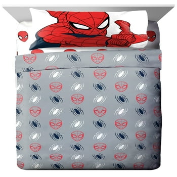 Spider-Man Kids 3-Piece Twin Sheet Set, Microfiber, Red, Marvel