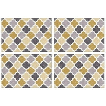 Flax Bohemian Tribal Style Placemats Set of 4, 12x18 Inch Artistic Rustic Table Mats, Washable Vintage Ethnic Decor for Nordic Kitchen or Farmhouse Dining Room Setting