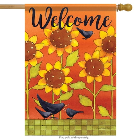 Fall Decorative Banner - Sunny Fall Crows House Flag Floral Bird Double Sided Decorative Banner 28