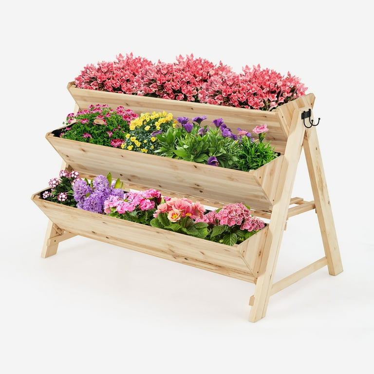 Costway Elevated 3 Tier Wooden Vegetable Planter Boxes with
