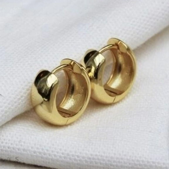 Sparkle Jewels 14K Yellow Gold Finish Classic Small Chunky Huggies Hoop Earrings