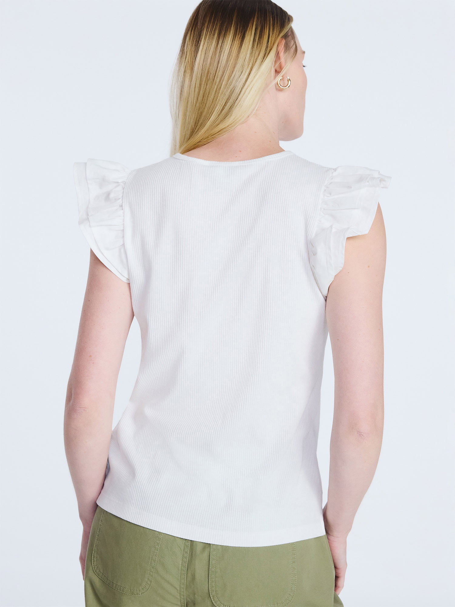 Free Assembly Women's and Women’s Plus Flutter Sleeve Henley Top, Sizes XS-4X