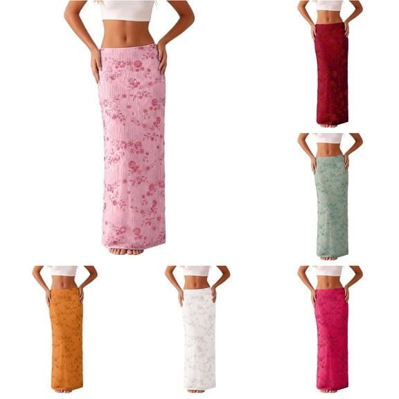 Unir Women Full Floral Beaded Sequin Embroidery Mesh Bodycon Maxi Skirt Fitted High Waist Slim Glam Nightclub Party Evening Casual Long Bottom 1PC S-L Plus Size Friendly