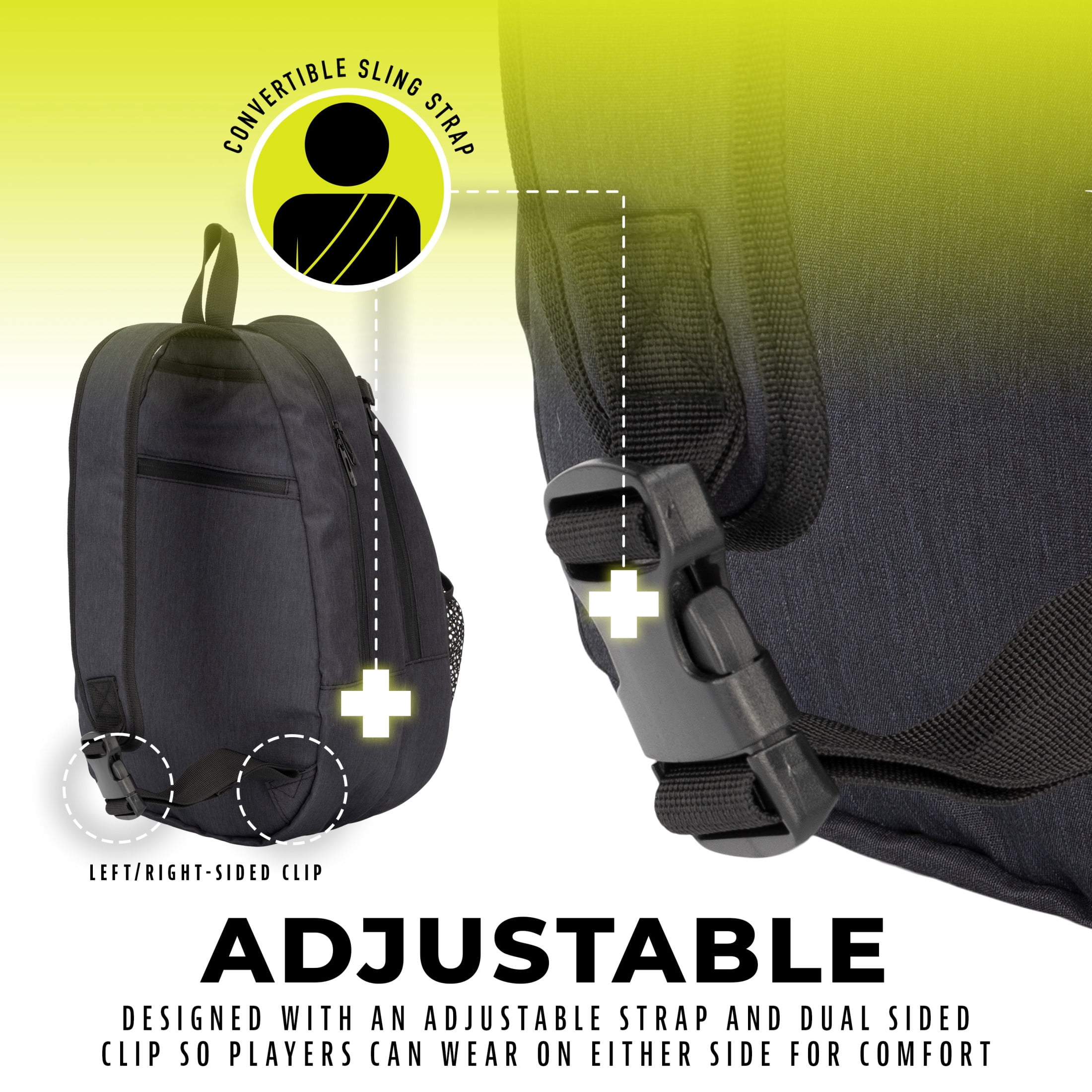 Franklin Sports Padel Sling Bag - Padel Equipment + Gear Backpack - Gray