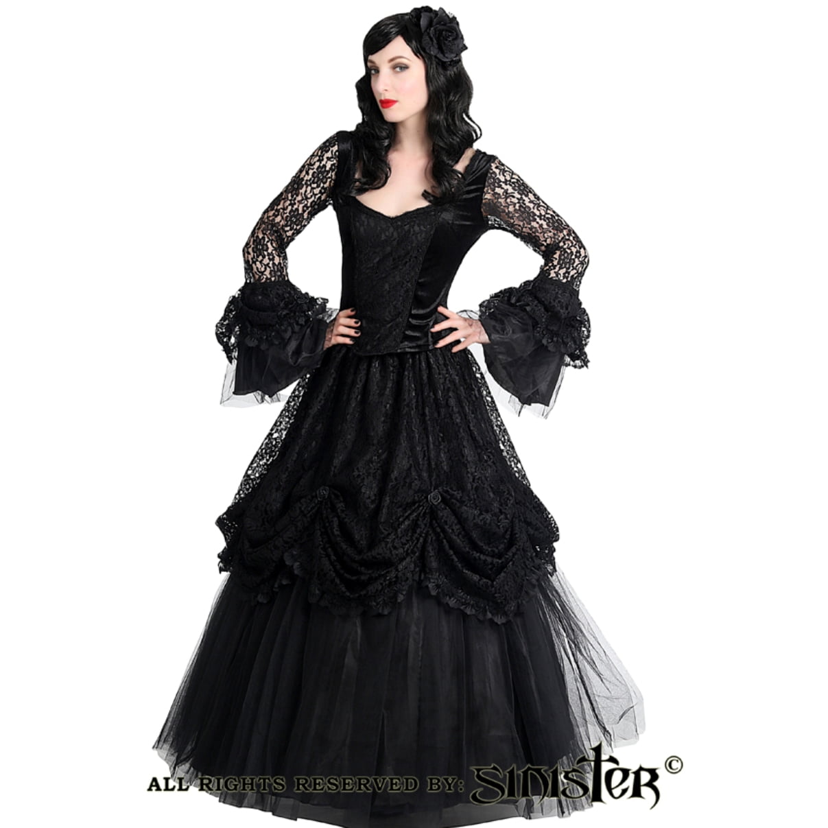 Sinister Gothic Plus Size Black Satin Tulle & Lace Long Renaissance Skirt  M-4X - Walmart.com