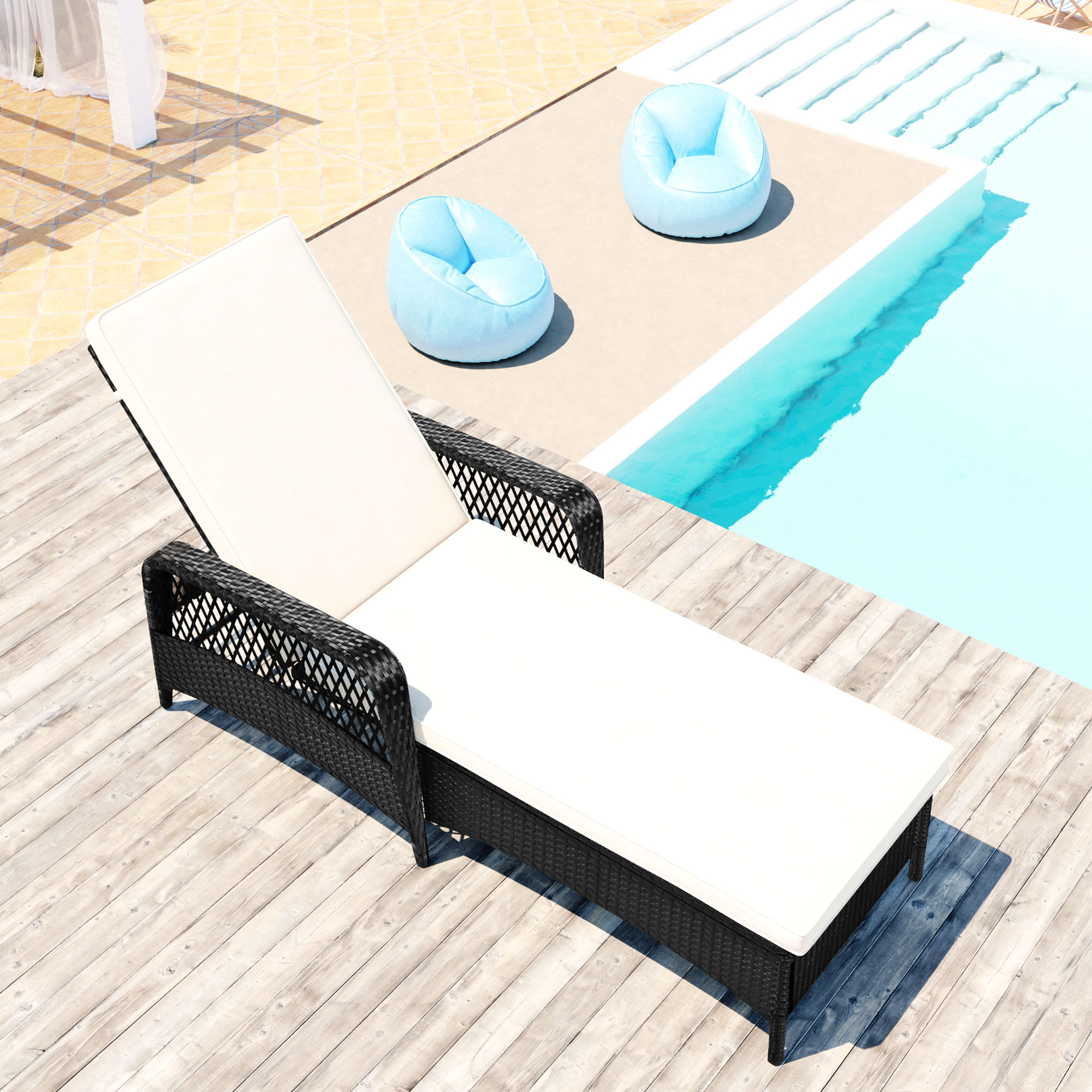 Patio Chaise Lounge Chair, Rattan Wicker Chaise Lounge, All-Weather Sun Chaise Lounge Furniture, Pool Furniture Sunbed with Removable Cushion, Tanning Lounge Chair with 5 Adjustable Positions, B336 - image 3 of 9