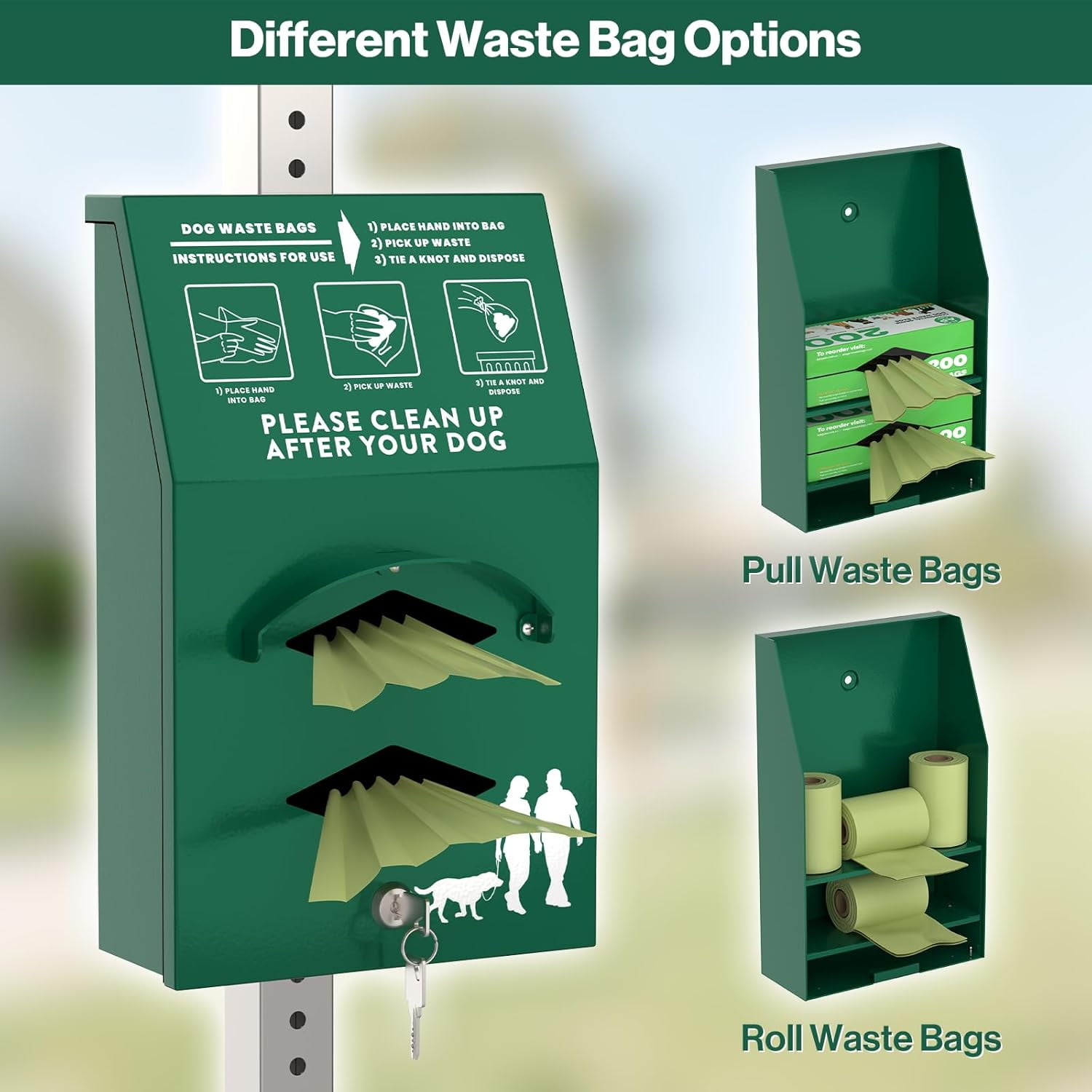 Pochar Pet Poop Waste Station Aluminum Dog Bag Dispenser with Pick Up After Your Dog Sign