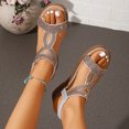 thumbnail image 3 of Rokment Bling Rhinestones Vintage Metallic Wedge Slingback Dressy Sandals for Women Bride Wedding Boho Beach Elastic Ankle Strap Dress Summer Shoes 2026 Silver Size 8, 3 of 7