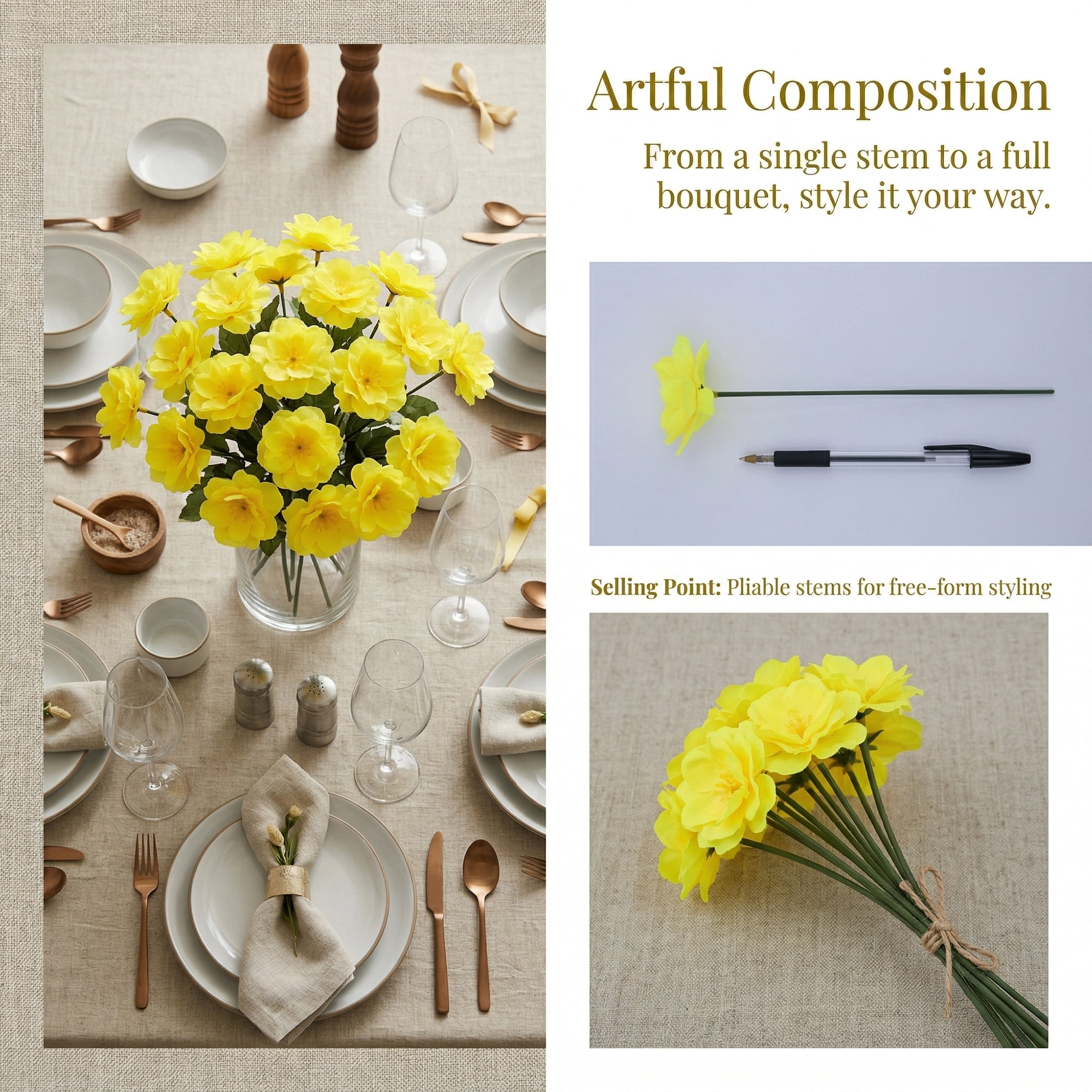 Unique Bargains Artificial Plum Craft Blossom Mini Bouquets Detachable Head Yellow 5.9 in
