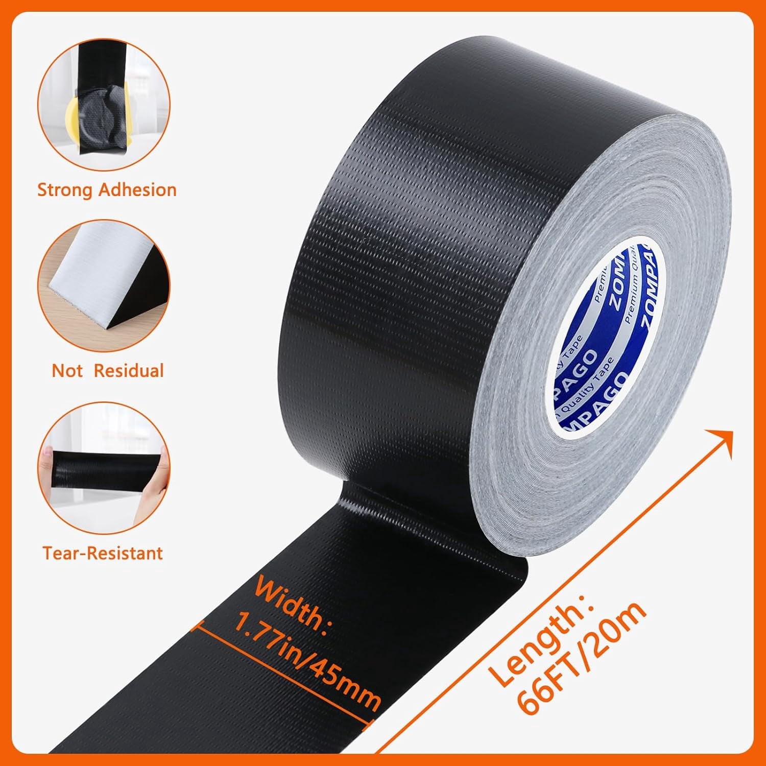 FRKSMD-Strong Adhesive Cloth Weather Stripping Tape for Sliding Windows and Door Frames - Seal Strip for Soundproofing,Dustproof, Waterproof,and Windproof-Durable and Wear Resistant,1.8inx66FT,Black