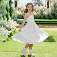 thumbnail image 2 of HAOTAGS Girls Dresses,Lightweight Sleeveless Round Neck Mid-Length Summer Bubble Dress White 6-7, 2 of 9