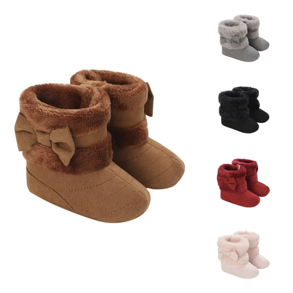 Avrntaa Baby Girl Snow Boots - Cute Bowknot Warm Boots Infant Plush Winter Boots Kids Character Shoes Brown Shoes Size 3Infant