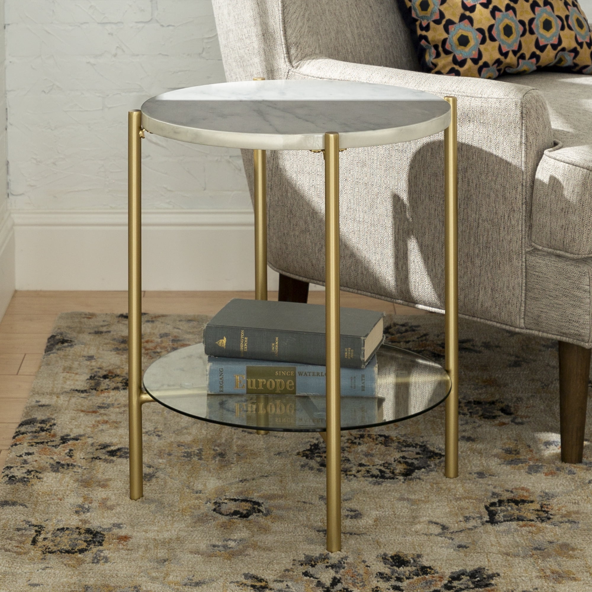 Lola Faux White Marble End Table By Bellamy Studios Walmart Com Walmart Com