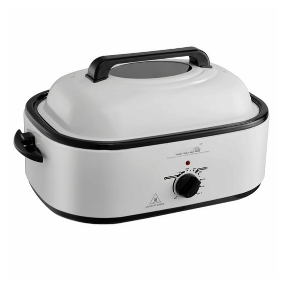 Electric Roaster Oven 22QT - Turkey Roaster, 1450W Self-Basting, Defrost & Warm, Adjustable Temp, Fits Up to 26lbs, White