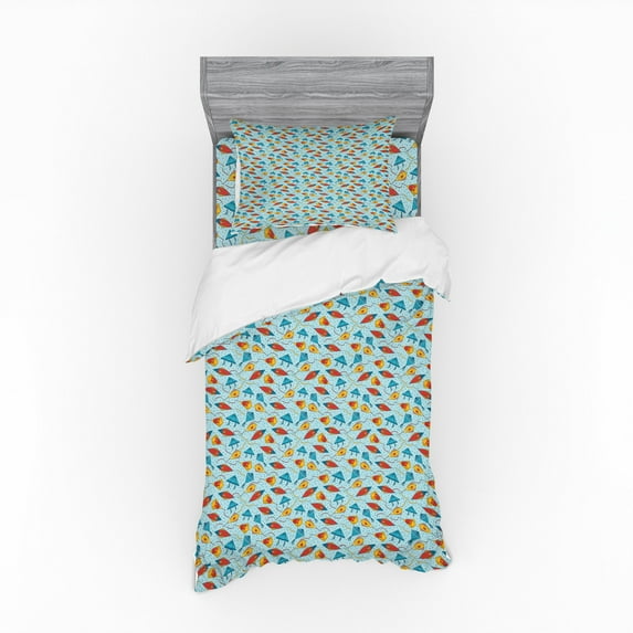 Ambesonne Fish Bedding Set 3 Pcs, Kite Shaped Animal Pattern, Twin, Multicolor