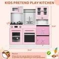 thumbnail image 4 of Pirecart Pretend Play Kitchen Wooden Kids Cooking Play Toy Set with Cookware Accessories, Sink, Microwave and Realistic Light & Sounds, Gifts for Age 3+, Pink, 4 of 9