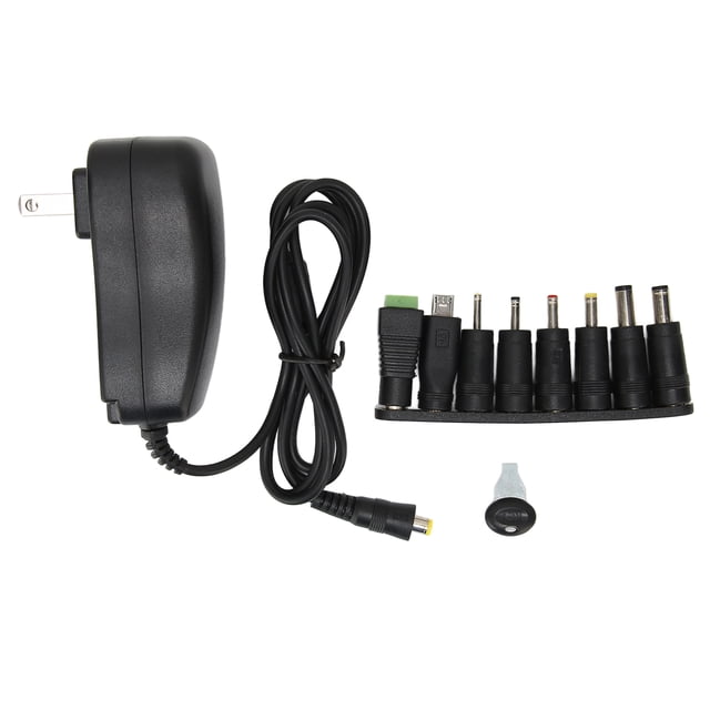 M Buder Adaptador de Corriente Universal de 30W 100-240V con 8 Puntas DC Puerto USB Voltaje Ajustable para Dispositivos Domésticos Enchufe de EE. UU.