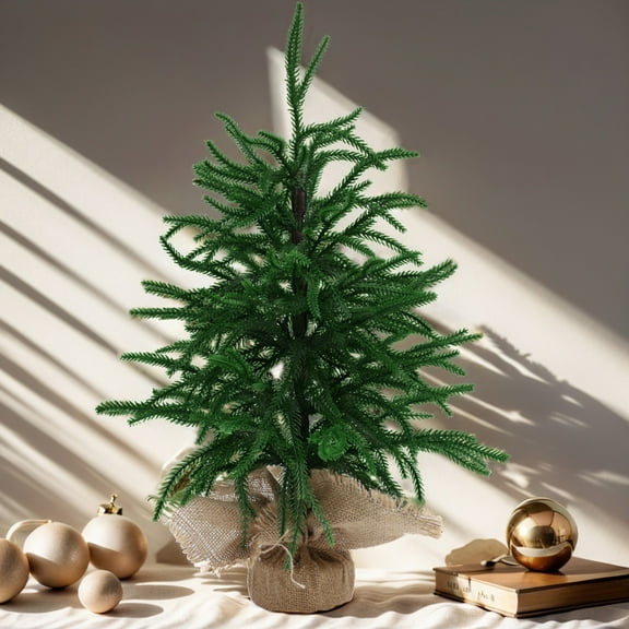 2FT Norfolk Pine Tree for Christmas Decorations, Artificial Christmas Trees with White Pot, Fake Christmas Tree Xmas Decor for Office, Living Room, Apartment (1.5FT 2Ft)