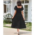 thumbnail image 4 of Women's Casual 2024 Summer Midi Dress Puffy Short Sleeve Square Neck Smocked Tiered Ruffle Dresses, 4 of 5
