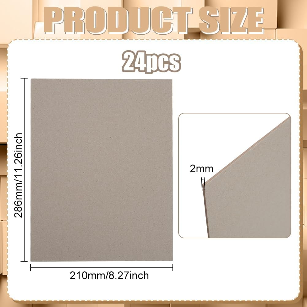 24Pcs Light Grey Book Board Binders Boards Chipboard Kraft Paper Chip Sheets Bookbinding Supplies for Book Binding Materials Cover (11.26x8.26inch) for DIY