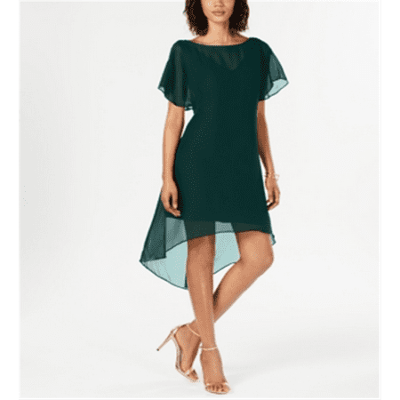 Adrianna Papell Chiffon-Overlay a-Line Dress Hunter Black Size M