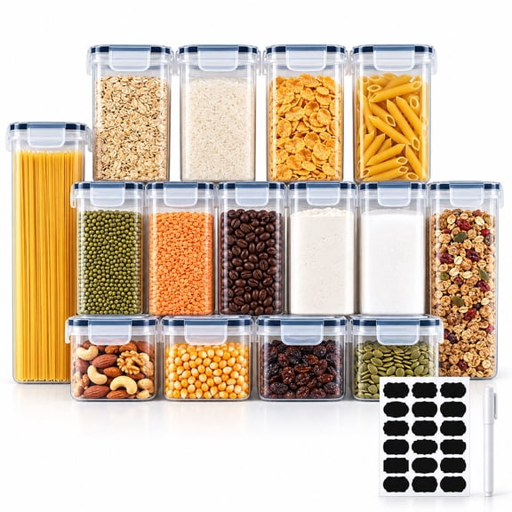 Storvive 15 Pack Cereal Storage Containers, Airtight Food Storage Containers with Lids, 0.8L-2.8L BPA-Free Pantry Organizer Set with Labels & Marker
