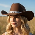 thumbnail image 3 of RUINIXCW Cowboy Cowgirl Hat For Women Men Western Hats Rhinestone Cowboy Hat Wide Brim Cow Girl Rodeo Hat Felt Jazz Cap For Rodeo Party, 3 of 9