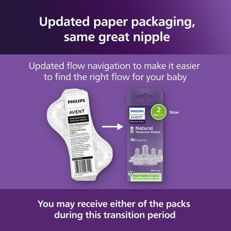 Philips Avent Natural Response Nipple, Slow Flow (Flow 2), SCY962/44