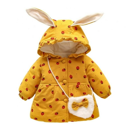 

Toddler Baby Girl Fall Winter Hooded Coat Cute Cartoon Rabbit Jackets Outerwear with Bag