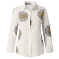 thumbnail image 4 of Linen Shirt for Women, Sunflower Print V Neck Roll up Long Sleeve Button Down Blouses Tops Lightweight Pullovers, 4 of 7