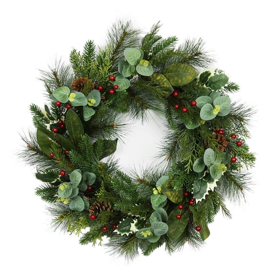 26" Eucalyptus Christmas Wreath with Pinecones in Green
