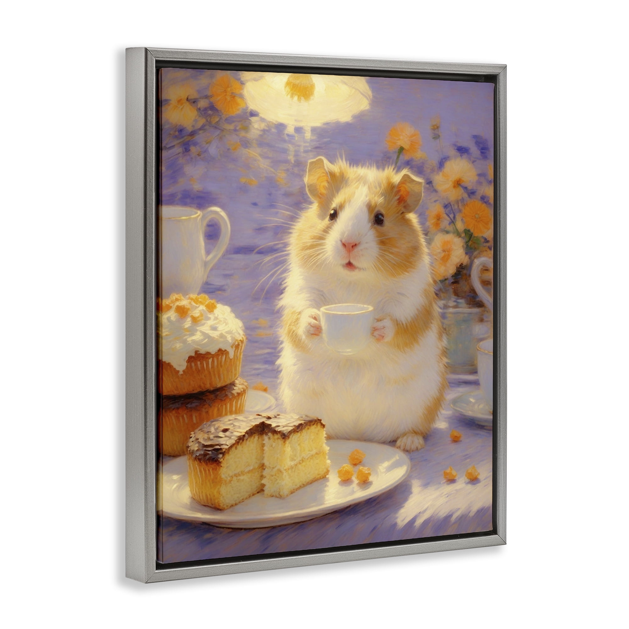 Stupell Industries Hamster Tea Party with Cake Gray Framed Floater Canvas Wall Art, design by Angie Hawke