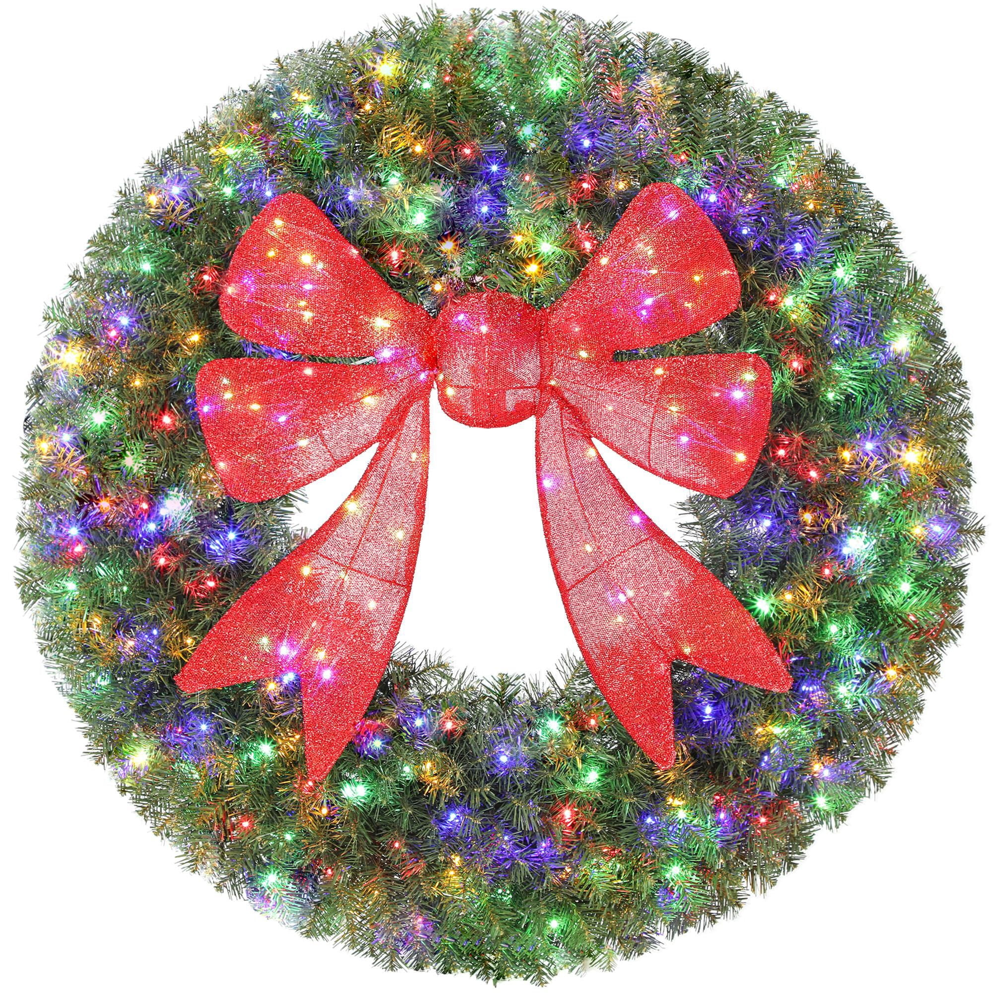 Pre-Lit Christmas Wreath, 60-Inch Front Door Wreath with 3D Bow, 300 LED Lights, 11 Lighting Modes, Remote Control, Indoor Outdoor Holiday Decoration