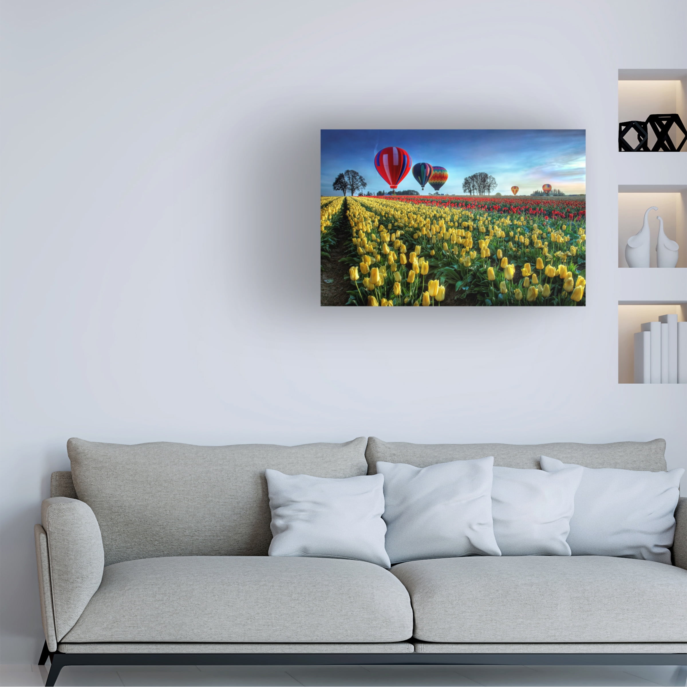 William Lee 'Hot Air Balloons Over Tulip Field' Canvas Art