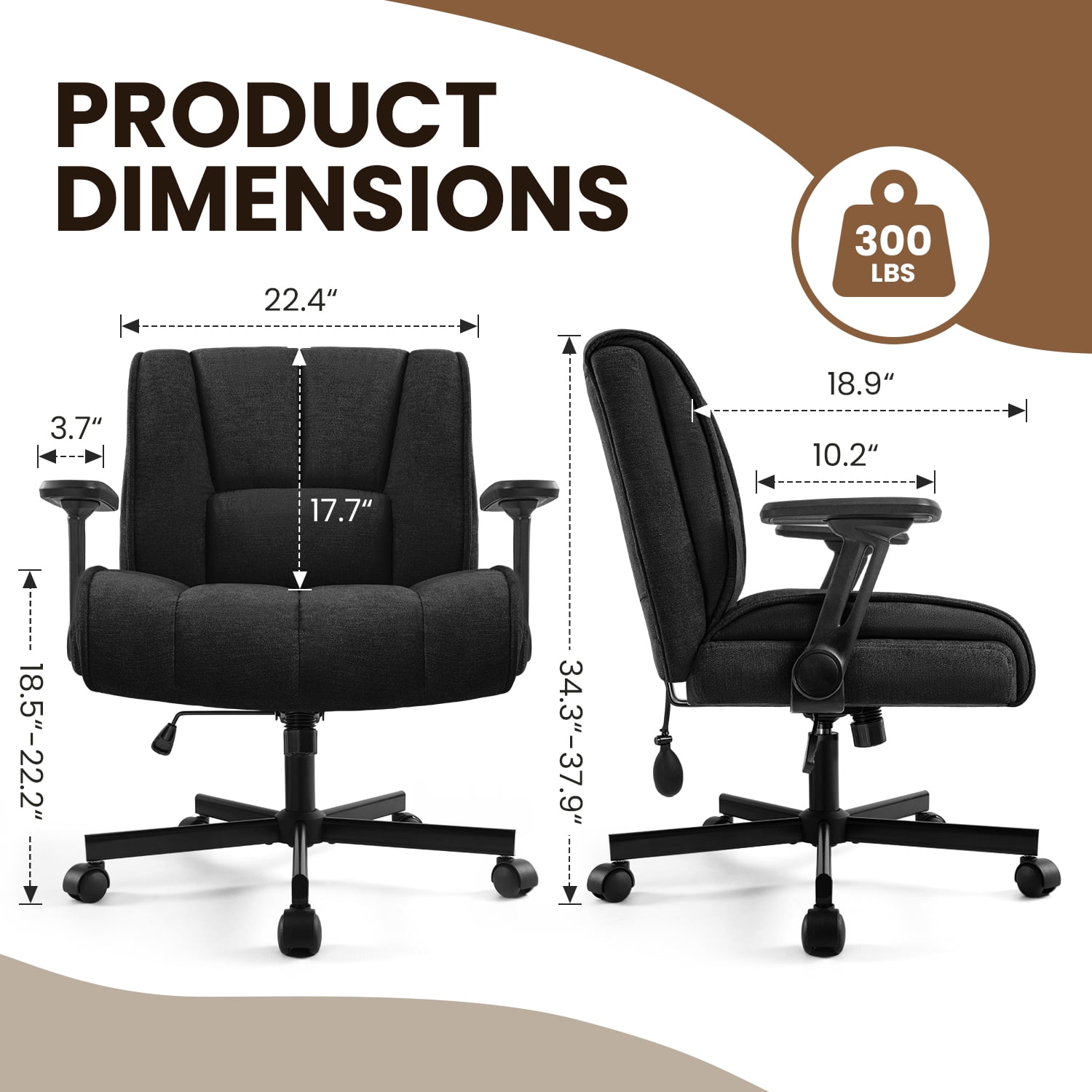 BOSSIN Criss Cross Chair with Wheels,Cross Legged Office Chair,Wide Criss Cross Chair with Flip-Up Arms & Extra-Deep Seat Thickened for Office Chair,Plush Cushion,Cute,Comfy,Black
