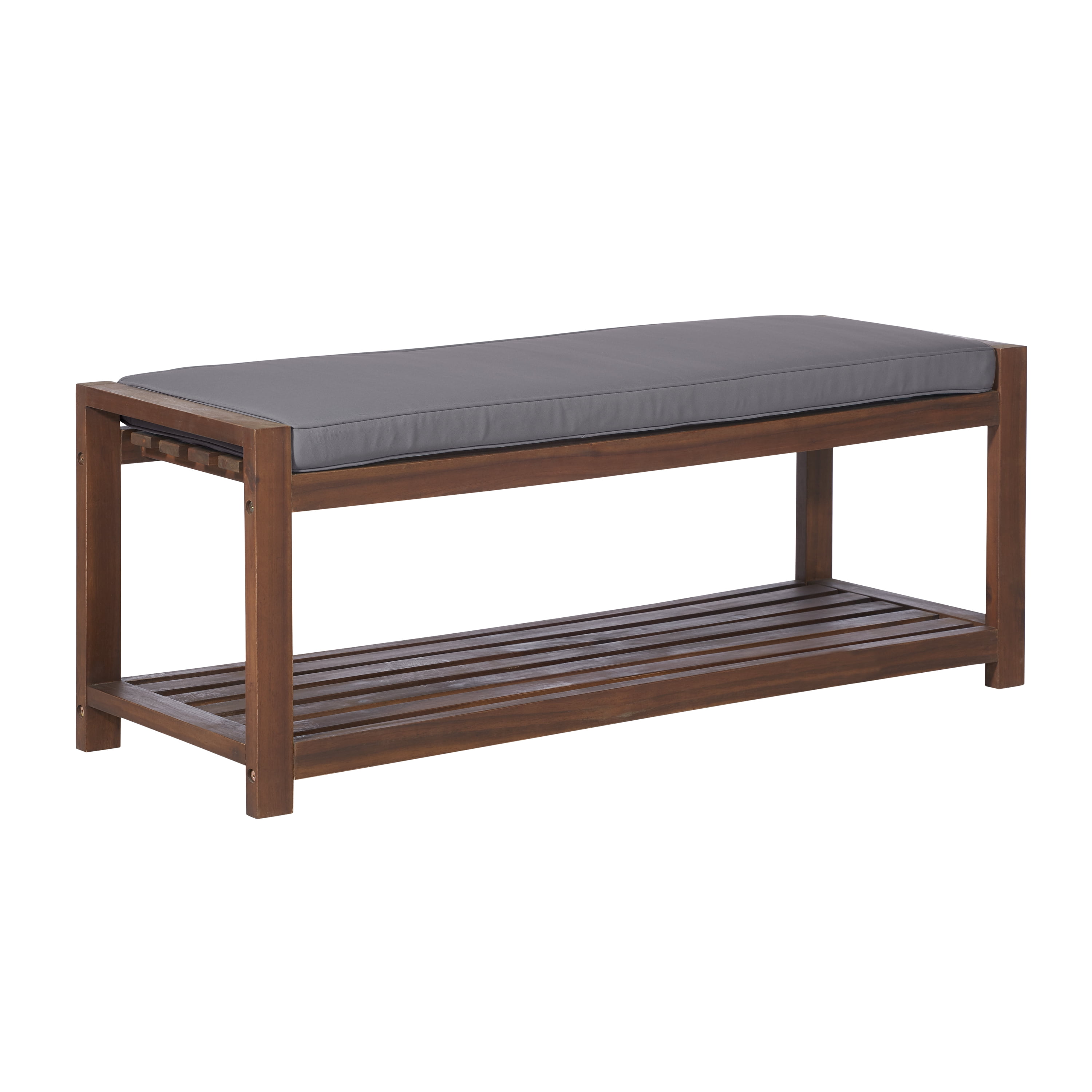Manor Park Outdoor Patio Wood Bench with Cushion, Dark Brown/Grey
