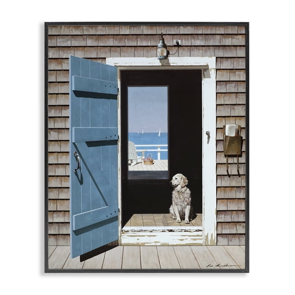 Stupell Industries Rustic Lodge Dog Between Coastal Doorways Black Framed Giclee Art, 11 x 14, by Zhen-Huan Lu
