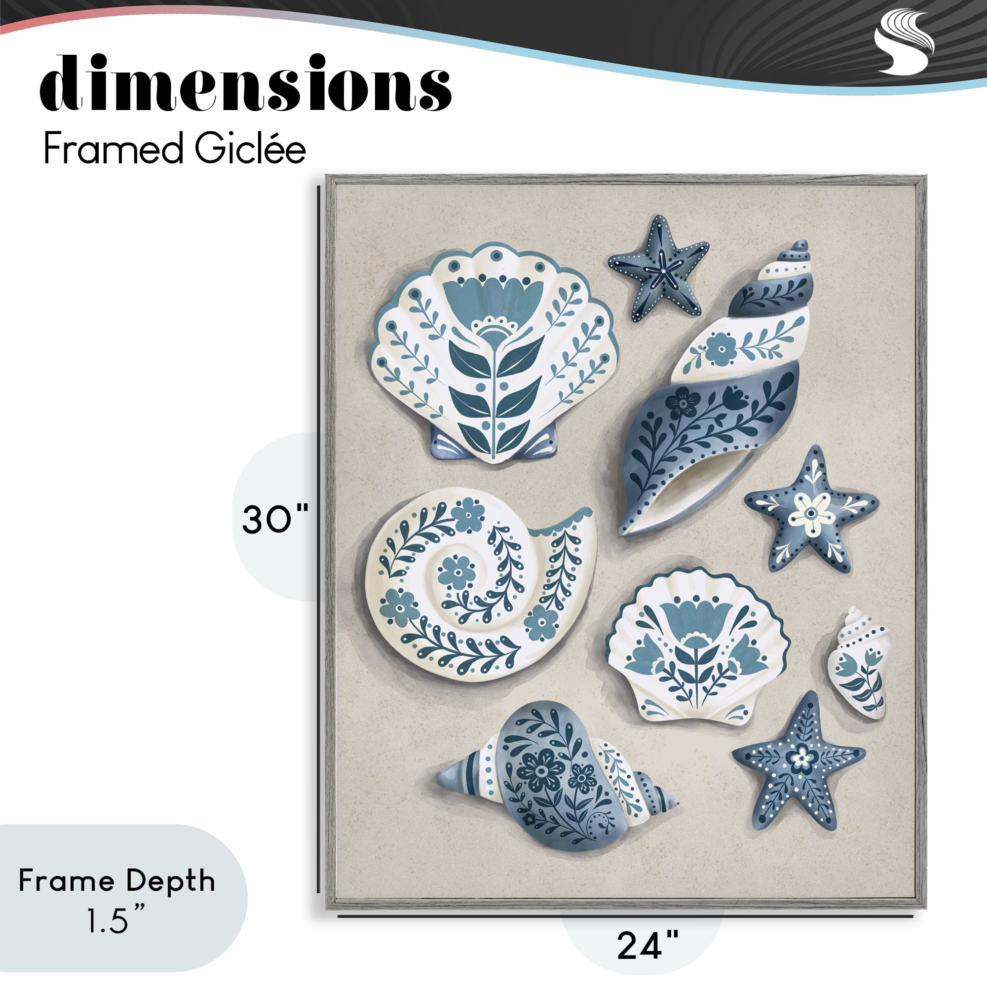 Stupell Industries Teal Nautical Floral Seashells Gray Framed Giclee Art, design by Penny Aguilera
