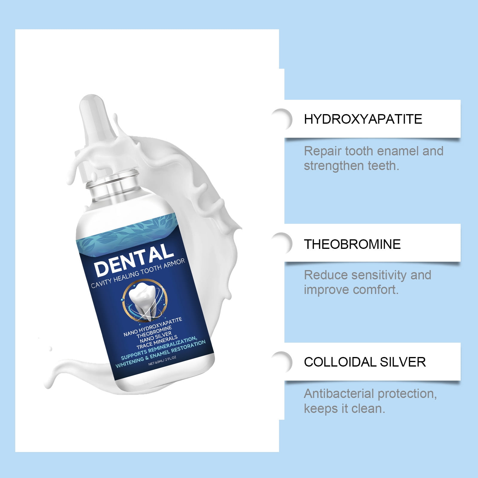 Alvantor Cavity Healing Tooth Armor, Enamel Strengthening Formula Drops with Hydroxyapatite, 2fl.oz, 3PC