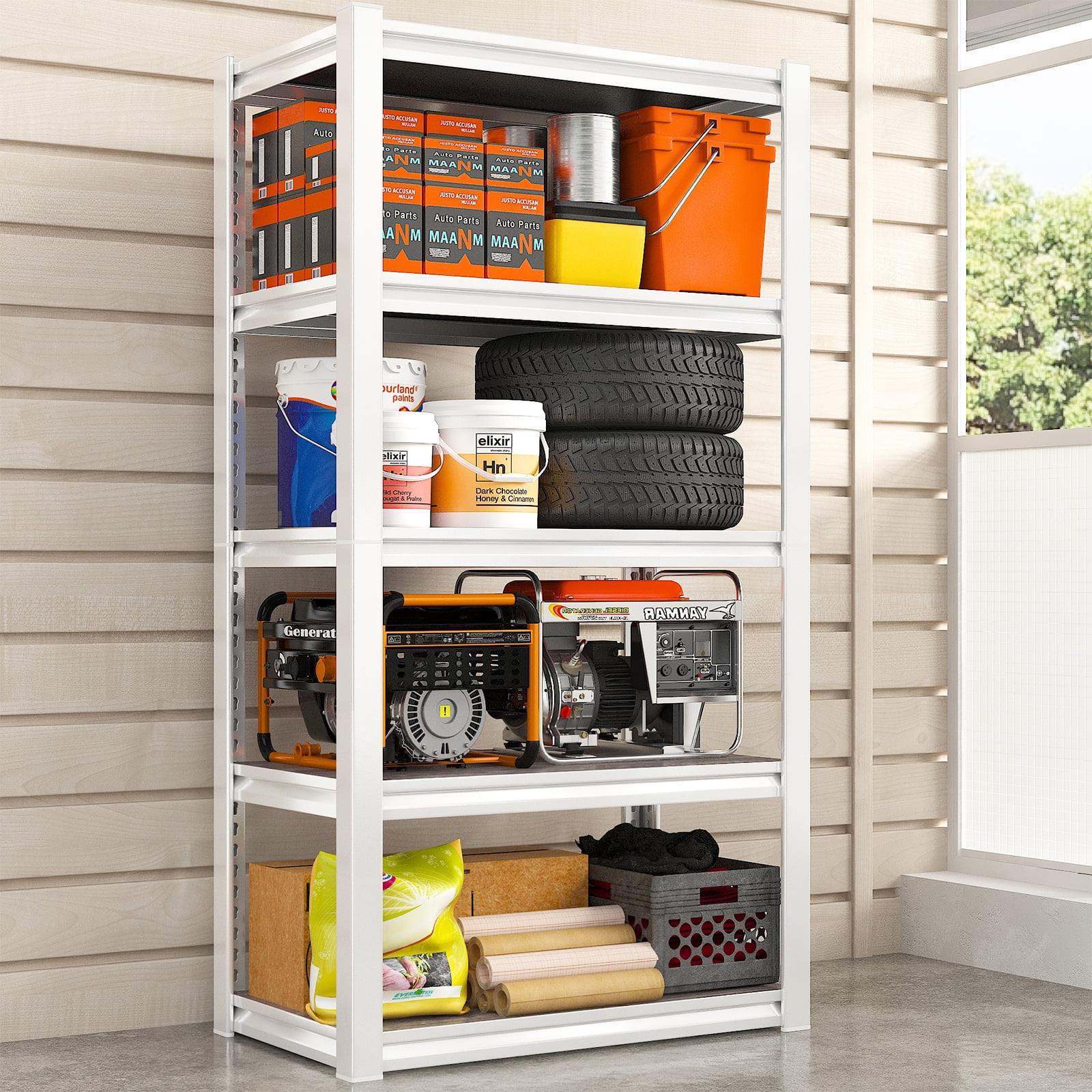 3000Lbs Storage Shelves Heavy Duty Shelving Unit for Home 5 Tier Shelves for Garage Storage Adjustable Metal Storage Rack Utility Shelf for Warehouse Pantry Kitchen, Freestanding White