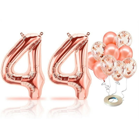 PARIS PRODUCTS - 44th Birthday Rose Gold Balloons & Number 44 Mylar Balloon, 44th Birthday Party Decor, 44th Birthday Decorations for Women, 44th Birthday Decorations Women 44