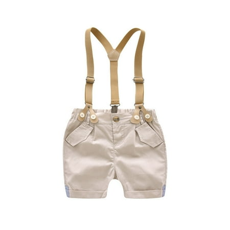 

nsendm Clothes Set for Baby Boy Baby Sleeve Bowtie Shirt+Suspenders Shorts Summer Boys Short Kids Set 3 Clothes White 110