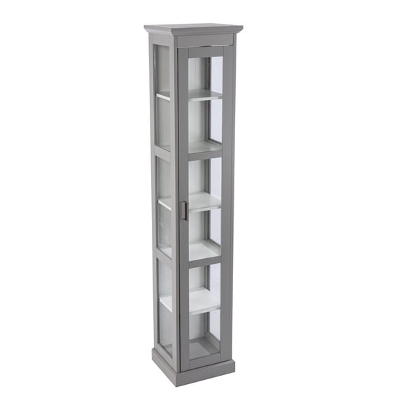SEI Furniture Balterley Wood Tall Curio Cabinet with Glass Door in Gray