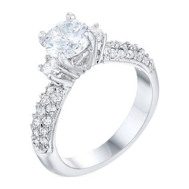 Precious Stars R07482R-C01-06 Precious Stars Silvertone Cubic Zirconia Classic Engagement Ring