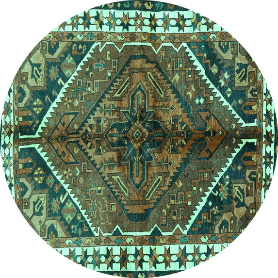 Ahgly Company Machine Washable Indoor Round Persian Turquoise Blue Traditional Area Rugs, 3' Round