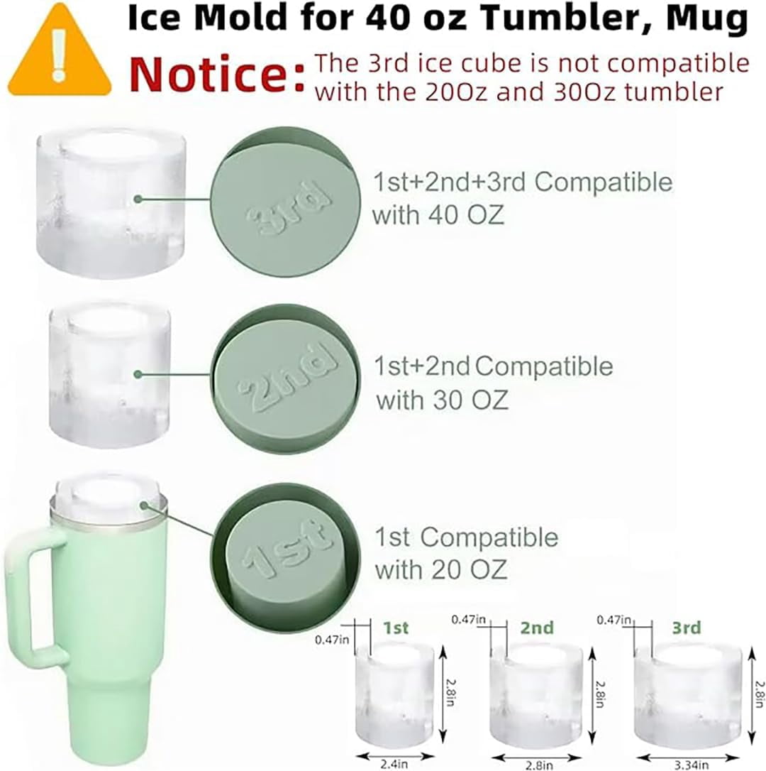 Premium Silicone Ice Cube Tray for 30oz and 40oz Tumblers - Large Cylinder Molds with Lid, Effortless Ice Making for Cocktails, Whiskey, Drinks, Coffee - Compatible with Stanley Cups, Medium Capacity