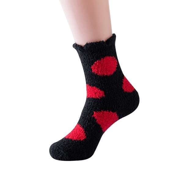 Yuanlong Womens Ruffle Fuzzy Socks Polka Dot Plush Coral Slipper Socks Thick Warm Sleeping Lounge Winter Floor Socks